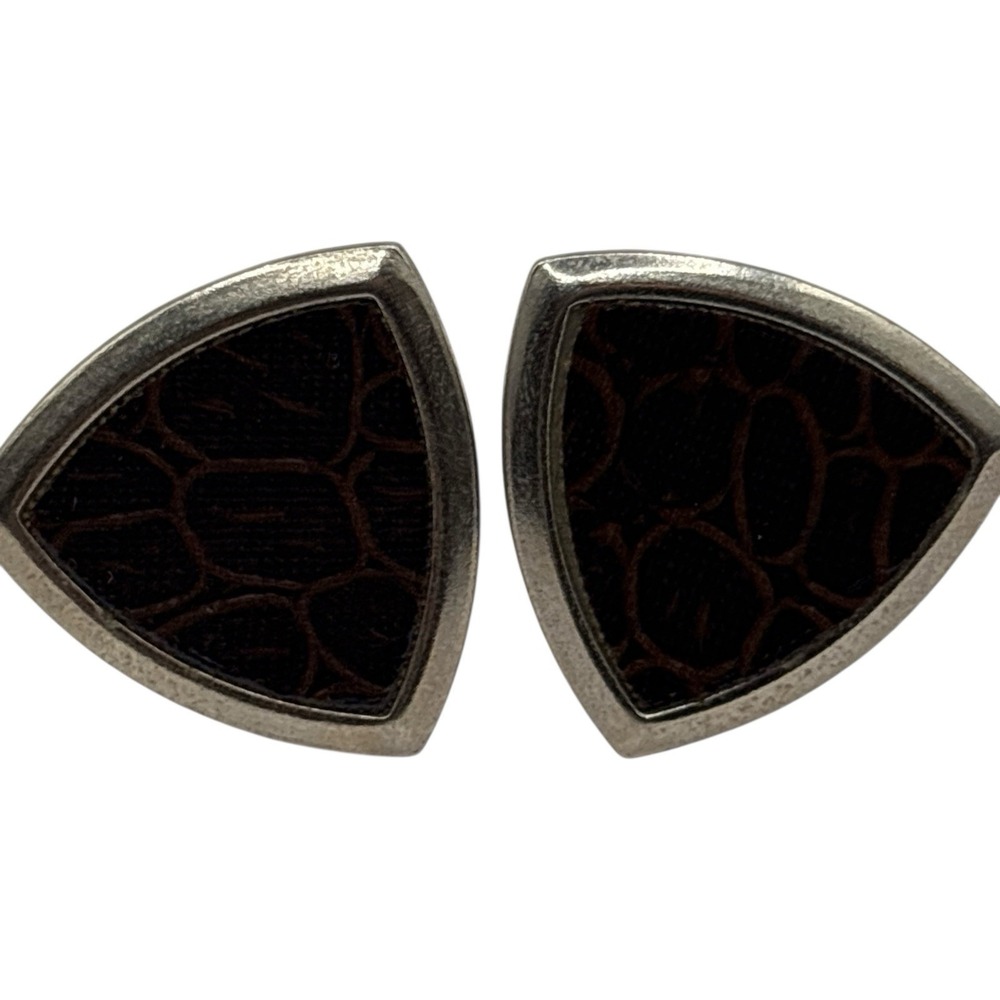 Vintage Cuff Links Brown Leather Formal Shirt Accessory Men's Silver Tone‎ MCM